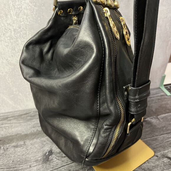 MARINO ORLANDI BLACK embossed, Italian Leather Shoulder Bag- Handbag- Sling - Picture 6 of 12